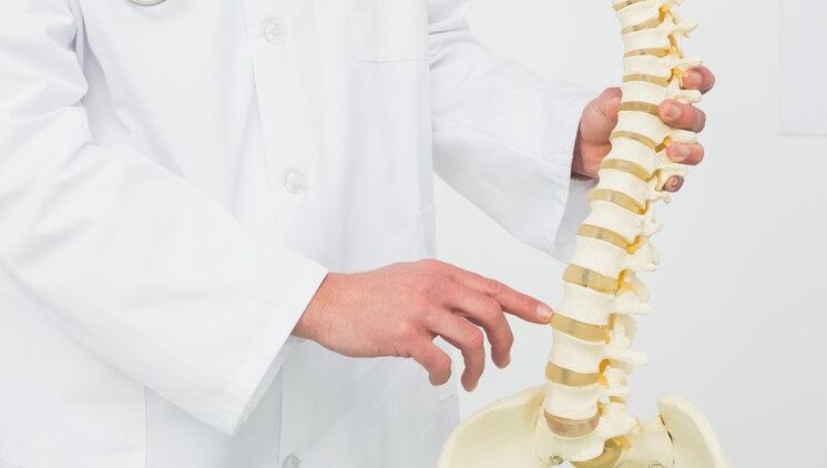 the doctor shows the process of development of osteochondrosis